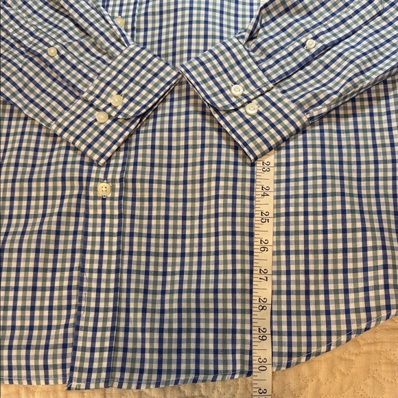 Saddlebred Size Large Blue Green White Checked Button-Down Cotton/Poly Shirt - Picture 6 of 8
